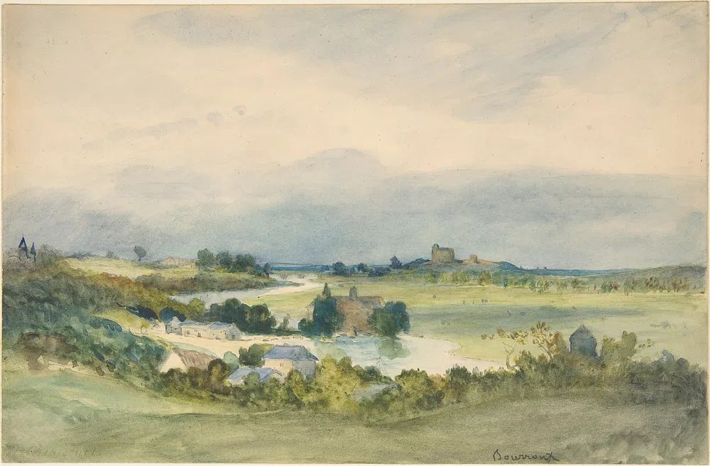 Extensive landscape prospect fortified building. poster — nature art