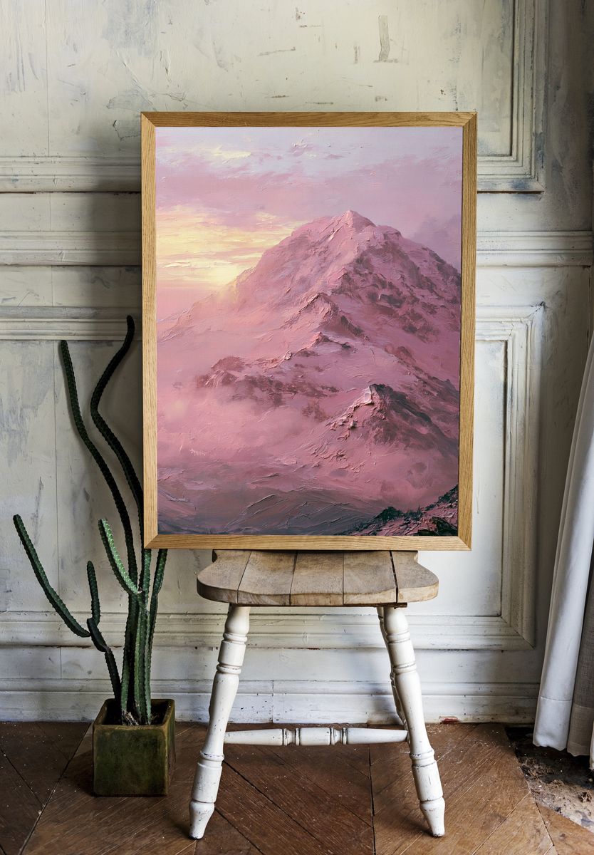 Pink Mountain Sunrise Print. — room view 1