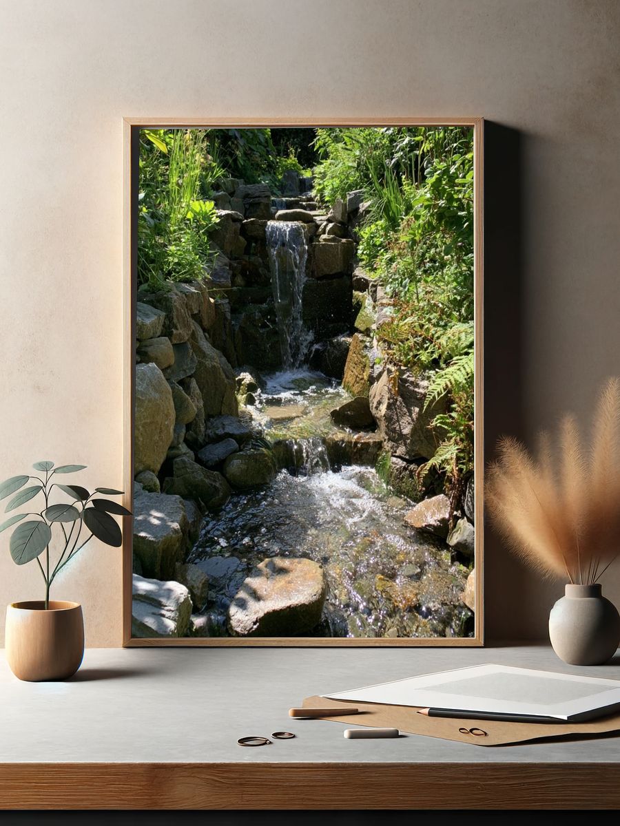 Garden Waterfall Nature Print. — room view 2
