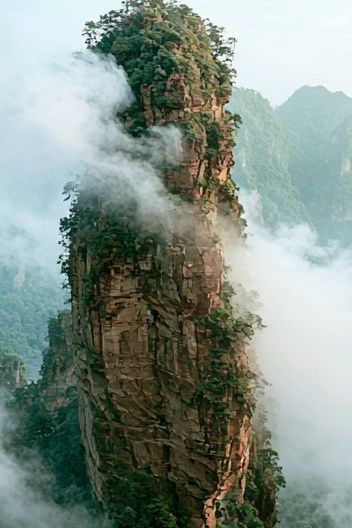 Misty Mountain Pillar Nature Poster. poster — nature art