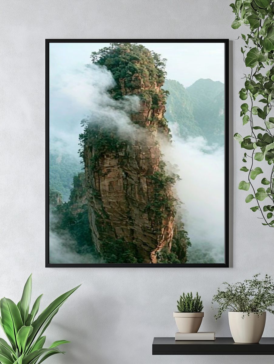 Misty Mountain Pillar Nature Poster. — room view 4