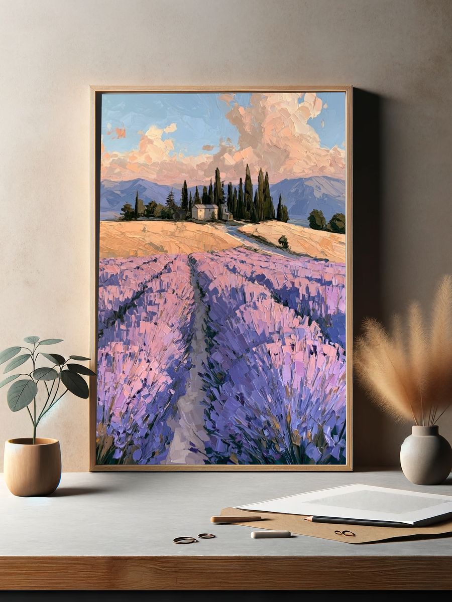 Lavender Fields at Sunset Print. — room view 2