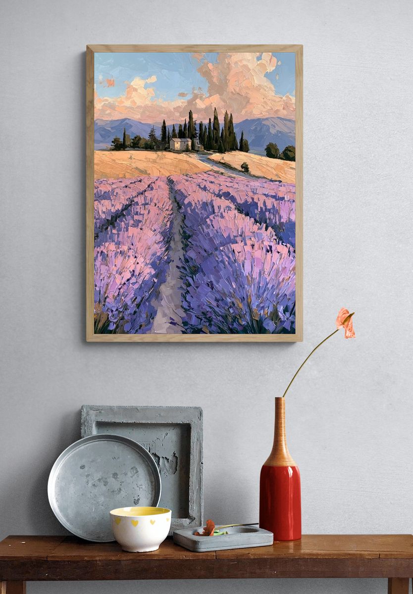Lavender Fields at Sunset Print. — room view 3