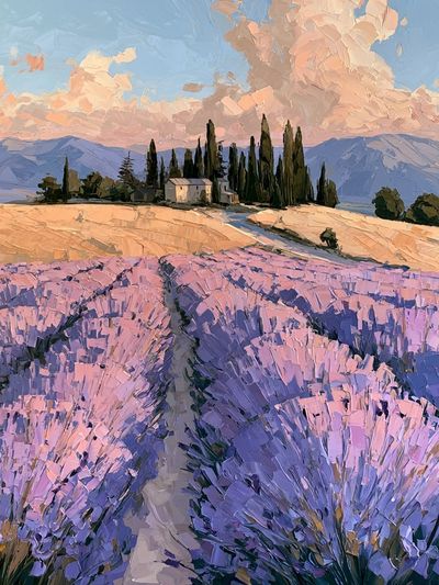 Lavender Fields at Sunset Print. poster