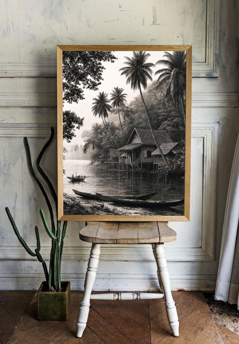 Misty River Palm Village Print. — room view 1