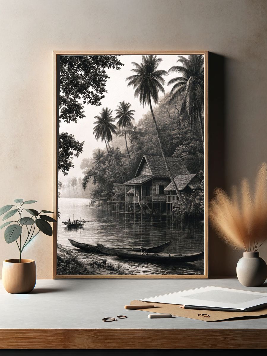 Misty River Palm Village Print. — room view 2