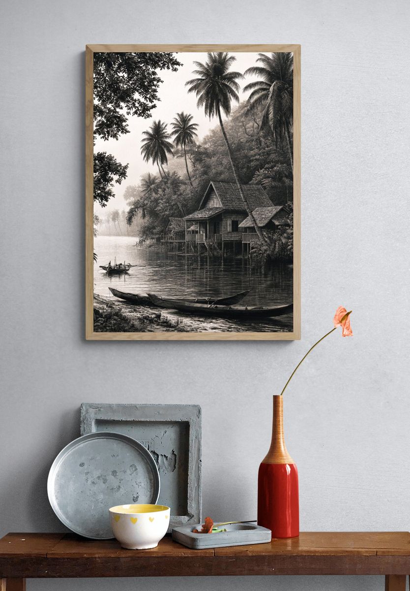 Misty River Palm Village Print. — room view 3