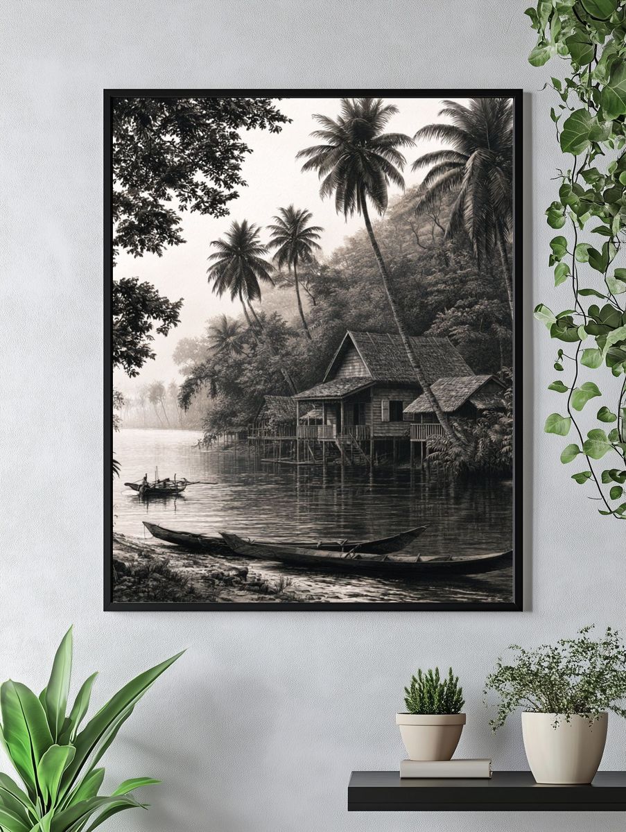 Misty River Palm Village Print. — room view 4