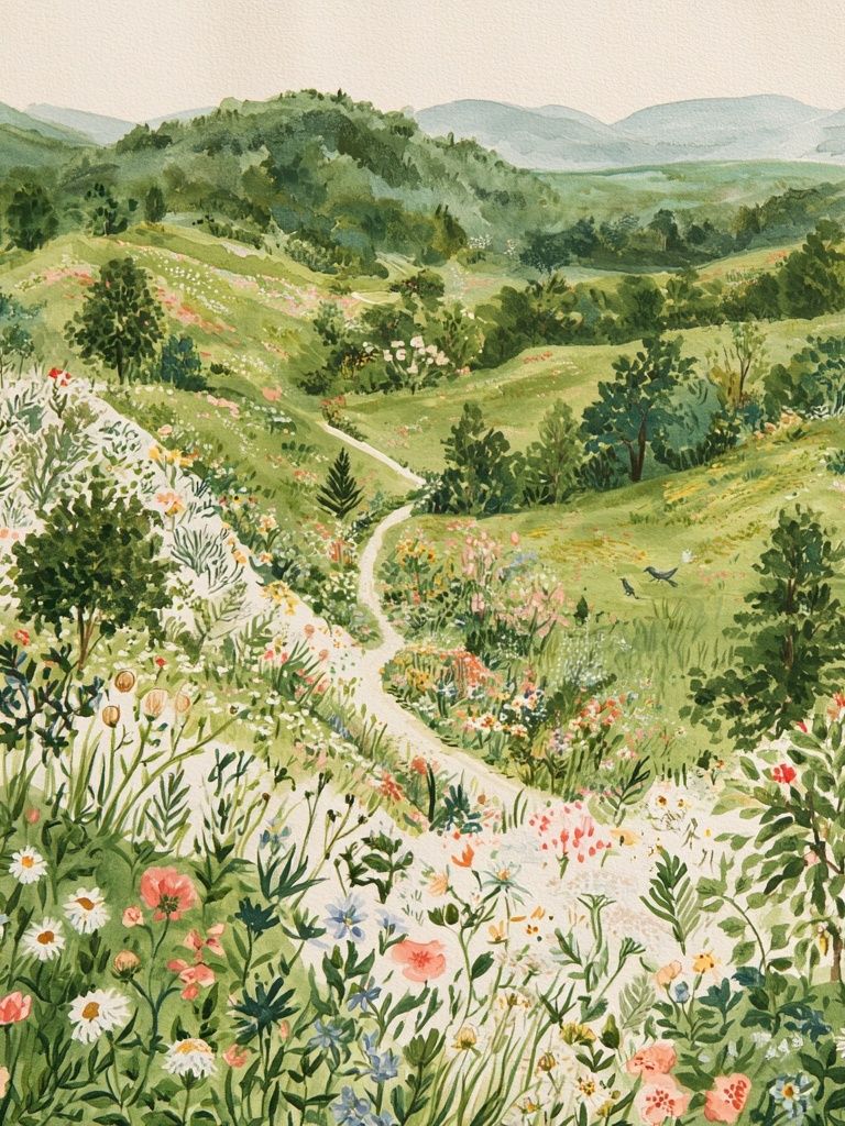 Wildflower Hills Watercolor Print. poster — nature art