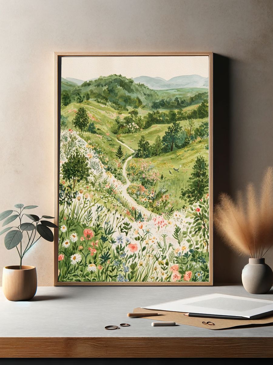 Wildflower Hills Watercolor Print. — room view 2
