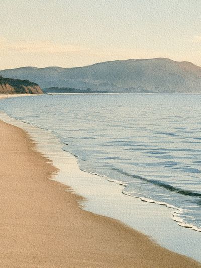 Misty Coastal Shoreline Poster. poster