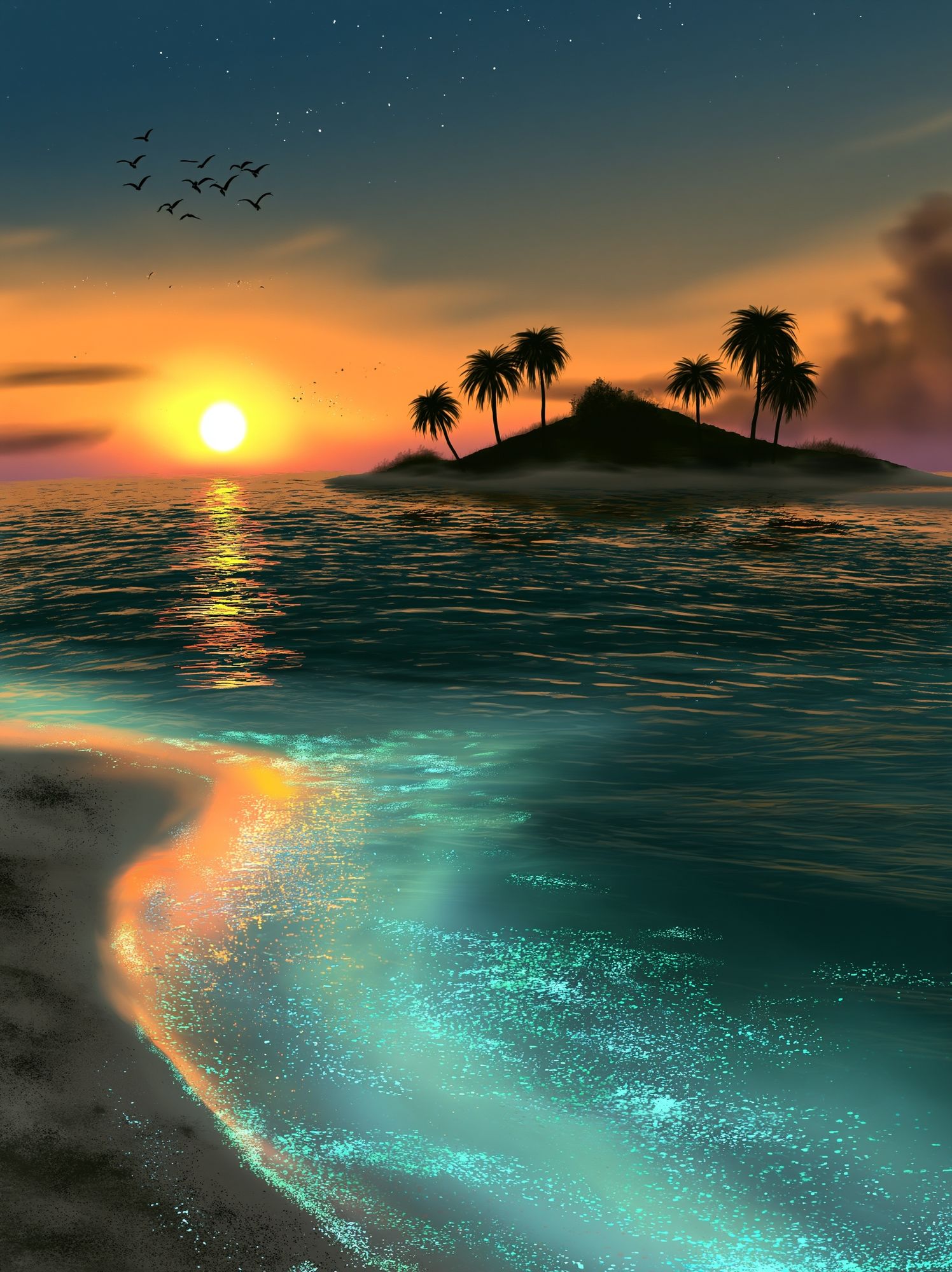 Tropical Sunset Island Print. poster detail