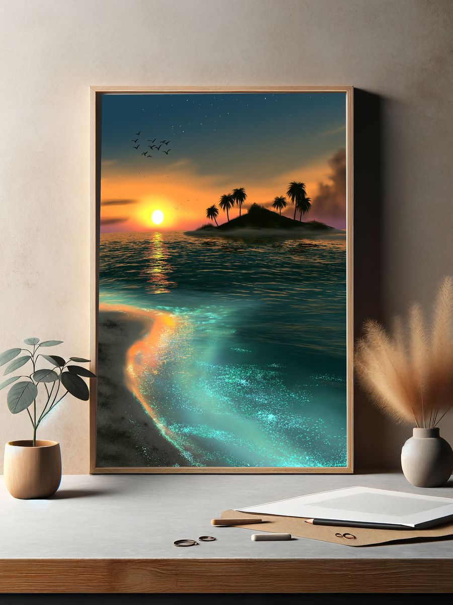 Tropical Sunset Island Print. — room view 2