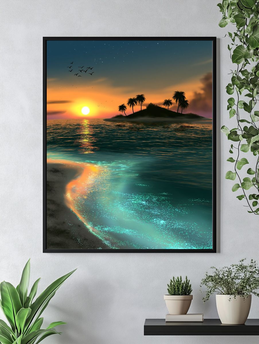 Tropical Sunset Island Print. — room view 4