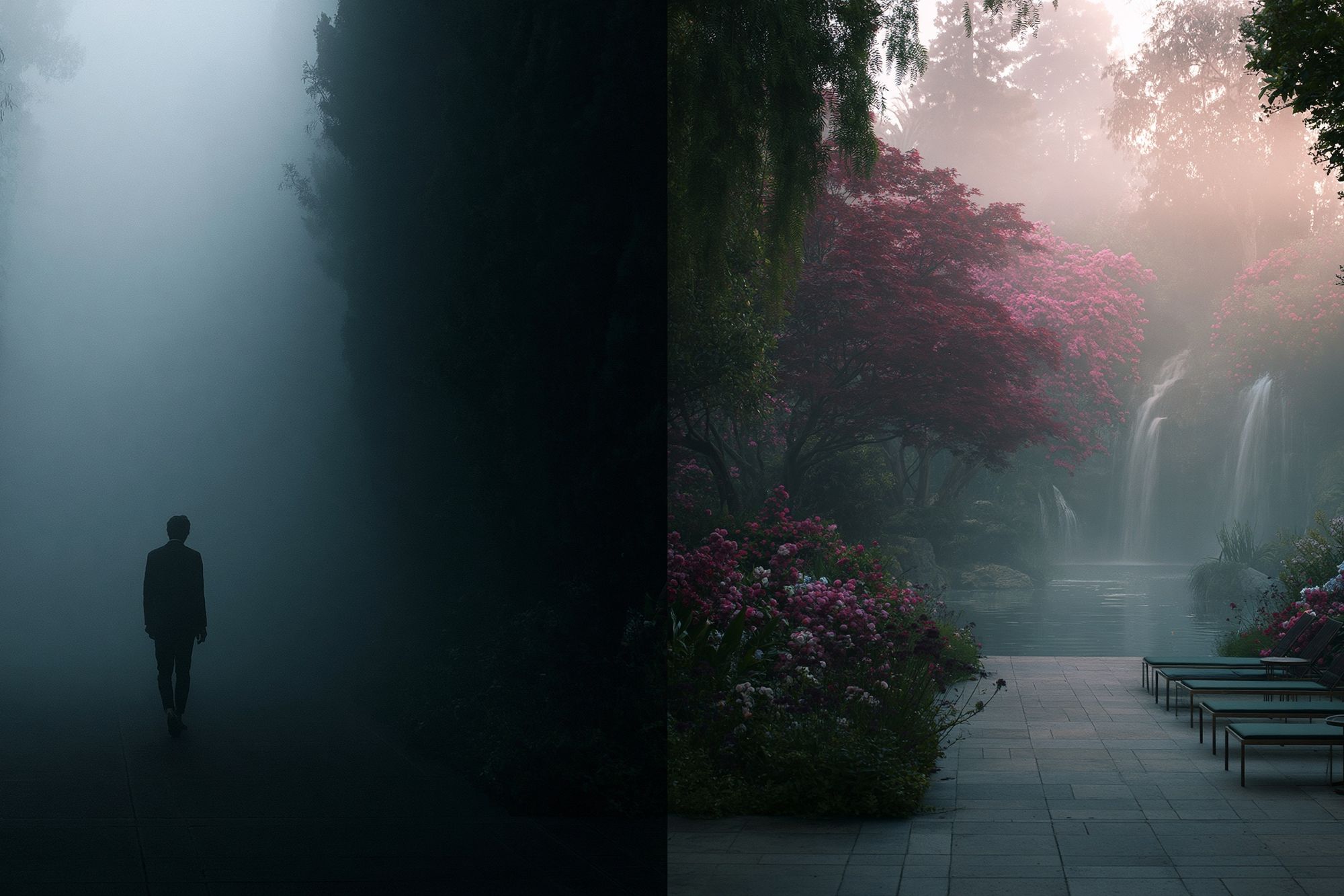Misty Garden Waterfall Print. poster detail