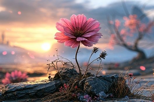 Pink Blossom Sunset Nature Print. poster detail