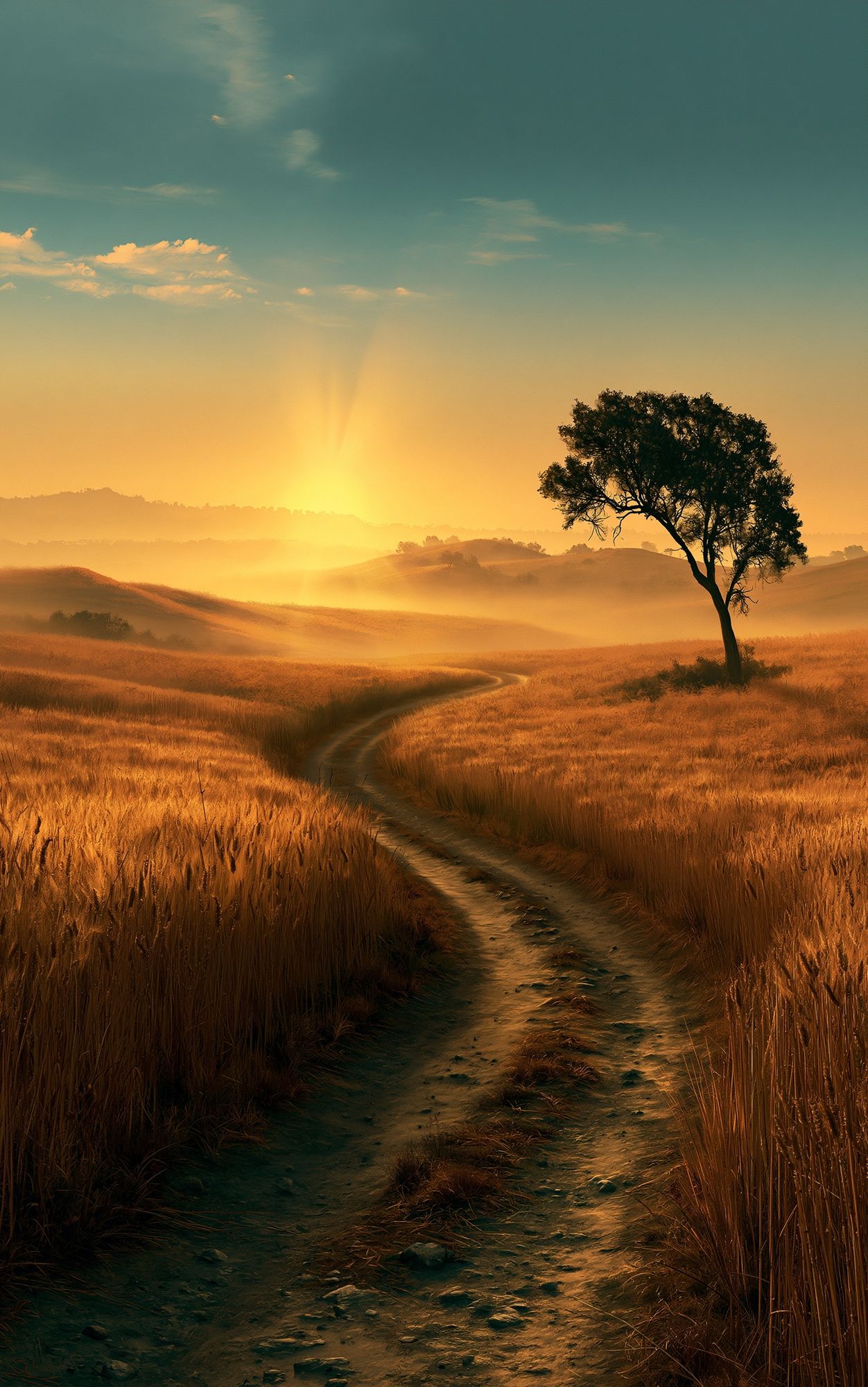 Golden Sunrise Path Landscape Poster. poster — nature art