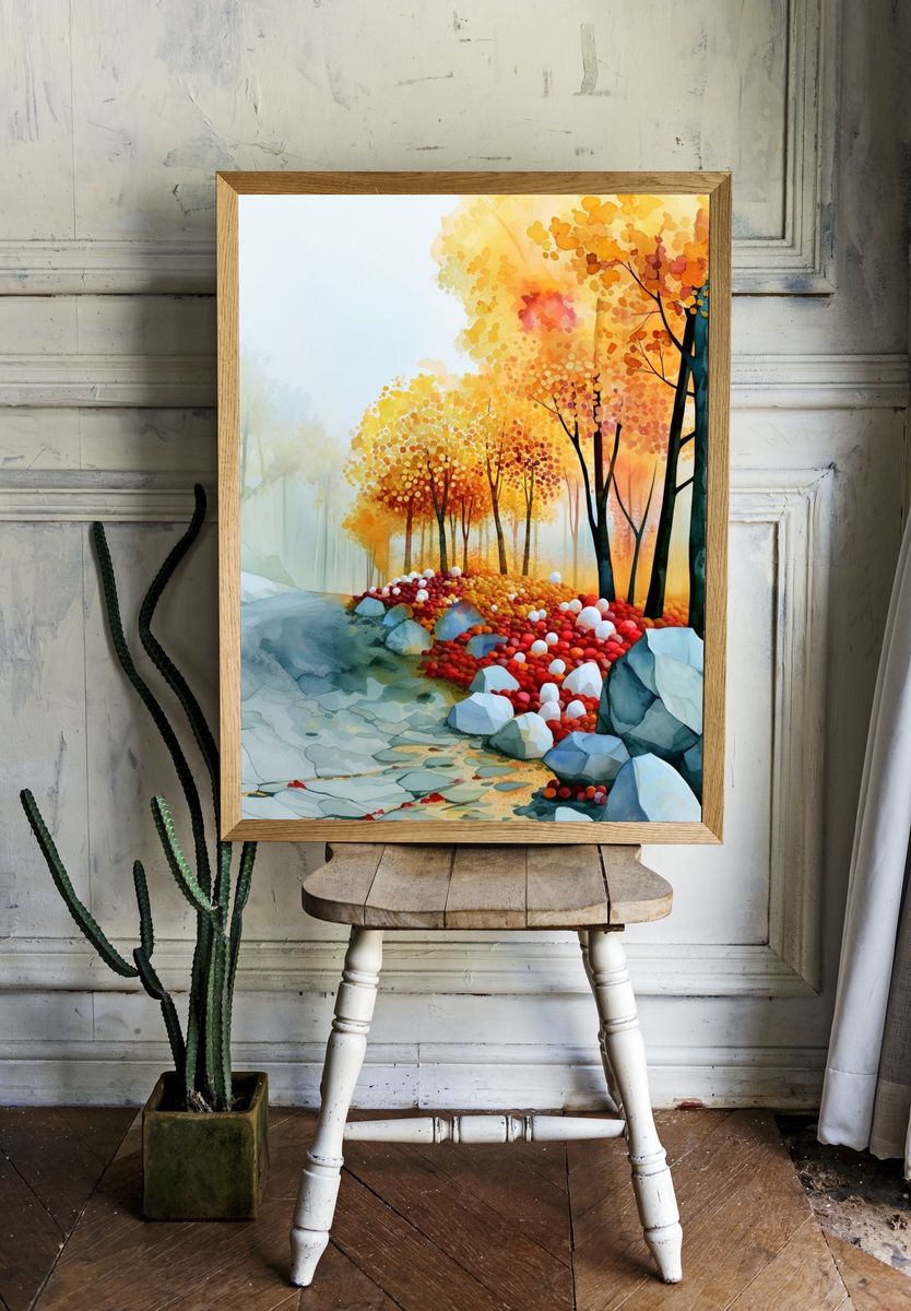 Autumn Forest Watercolor Poster. — room view 1