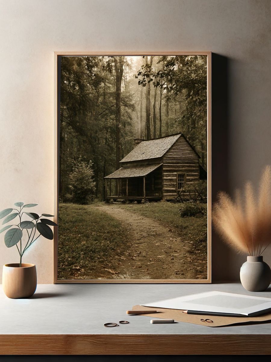 Forest Cabin Landscape Poster. — room view 2