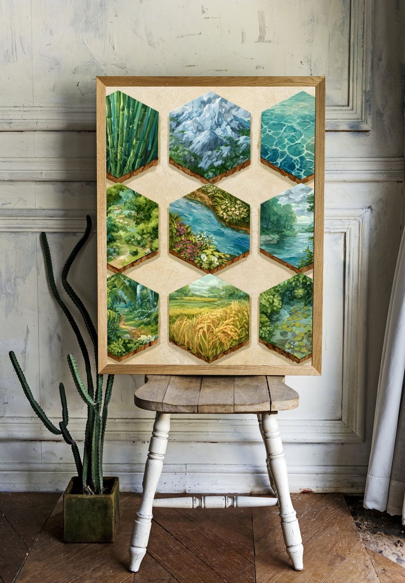 Nature Hexagon Collage Poster. room preview