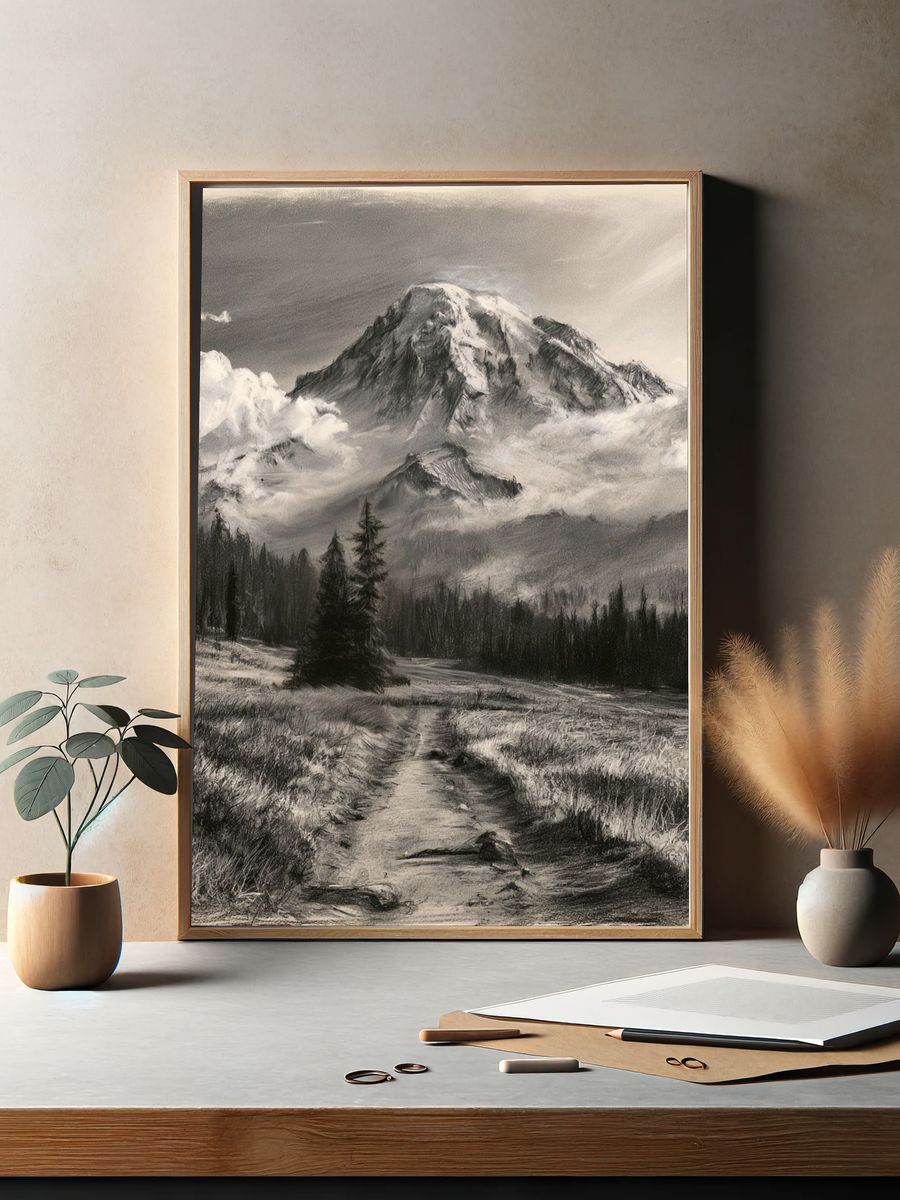 Misty Mountain Landscape Print. — room view 2