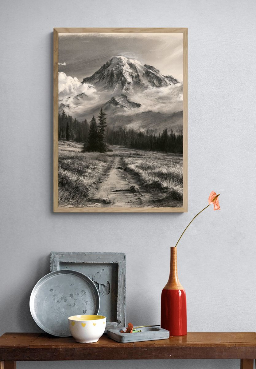 Misty Mountain Landscape Print. — room view 3