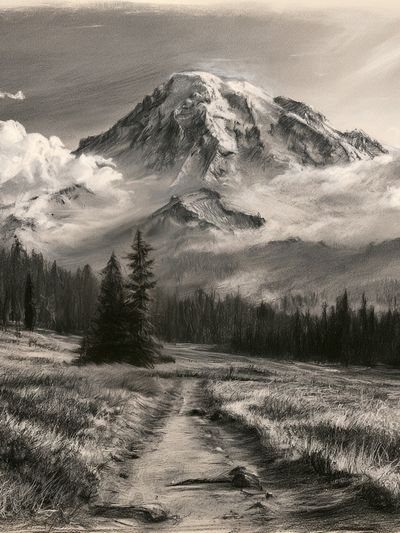 Misty Mountain Landscape Print. poster