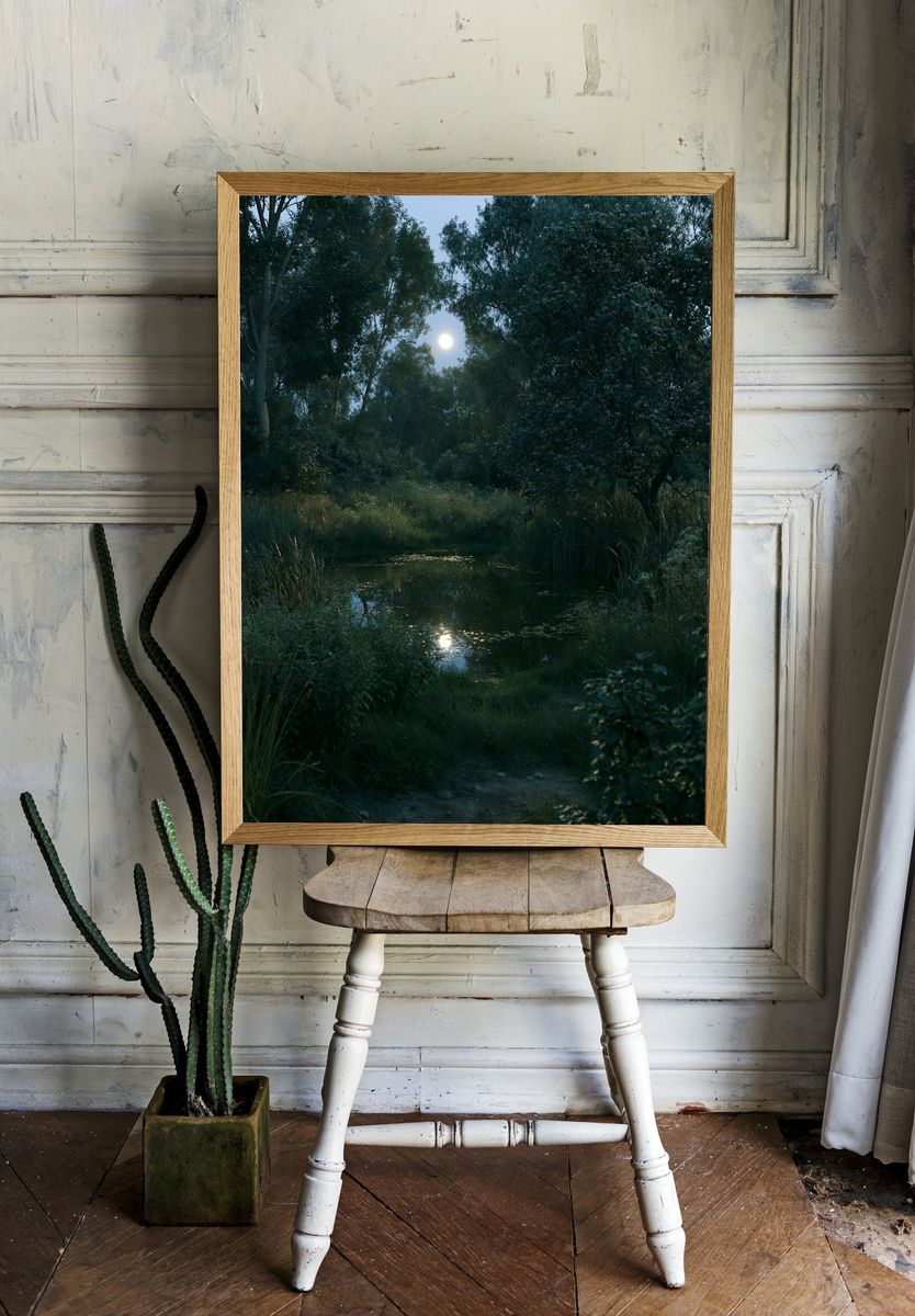 Moonlit Forest Pond Poster. — room view 1