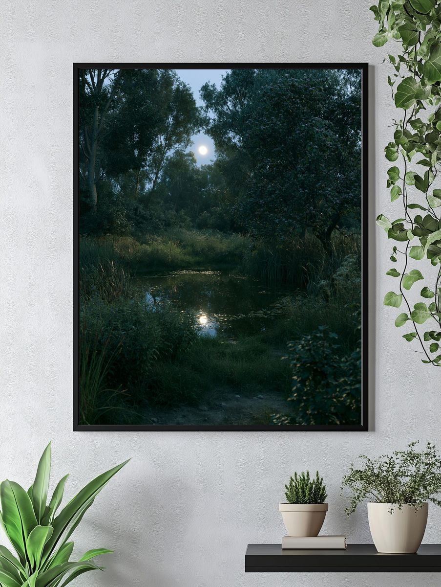 Moonlit Forest Pond Poster. — room view 4
