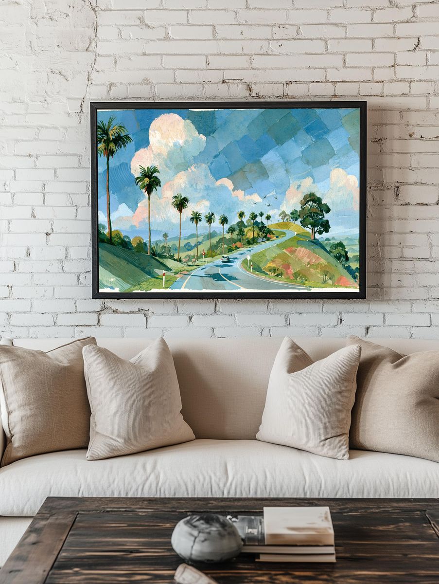 Tropical Roadscape Watercolor Poster. — room view 1