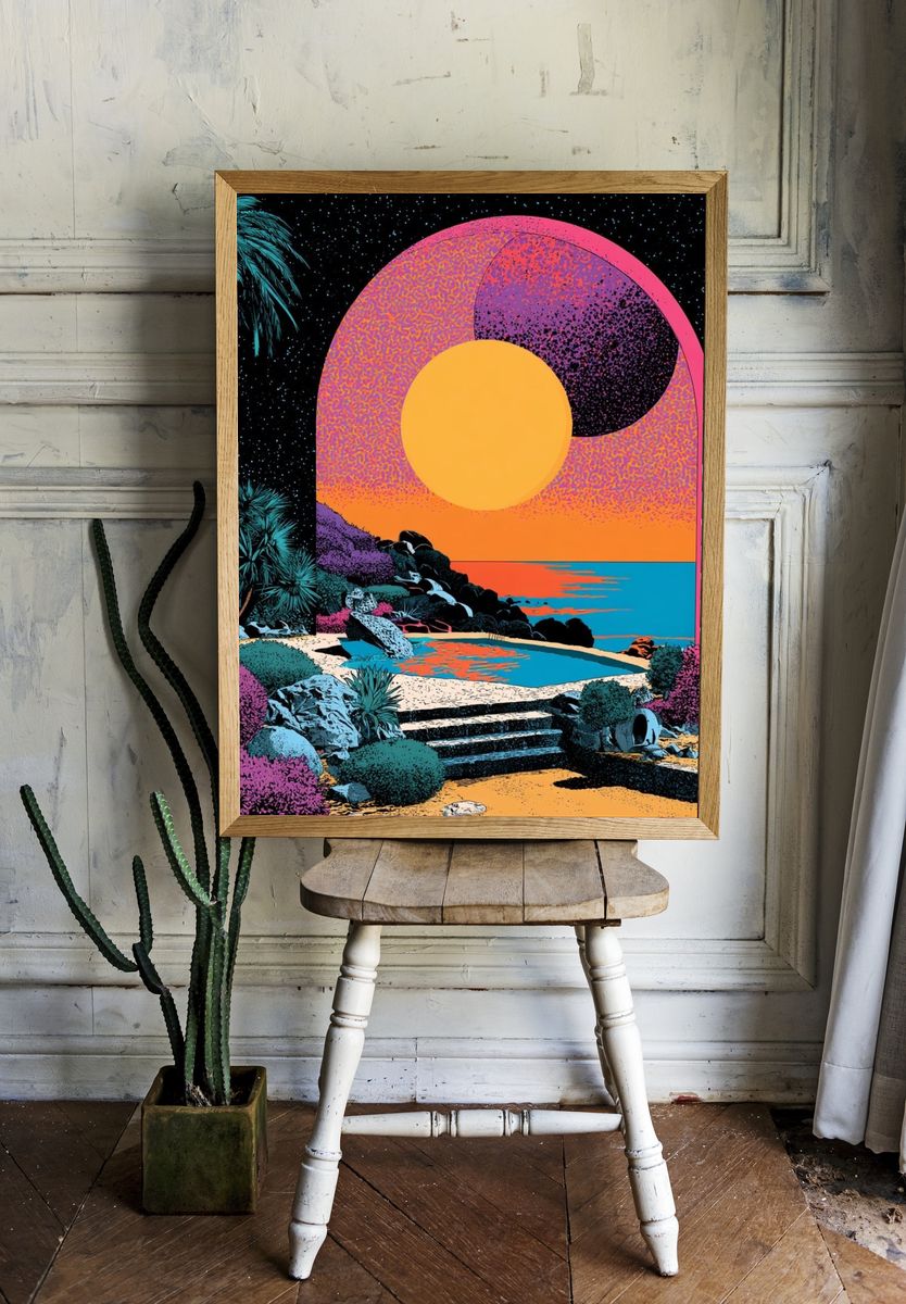Neon Tropical Sunset Poster. — room view 1