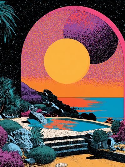 Neon Tropical Sunset Poster.