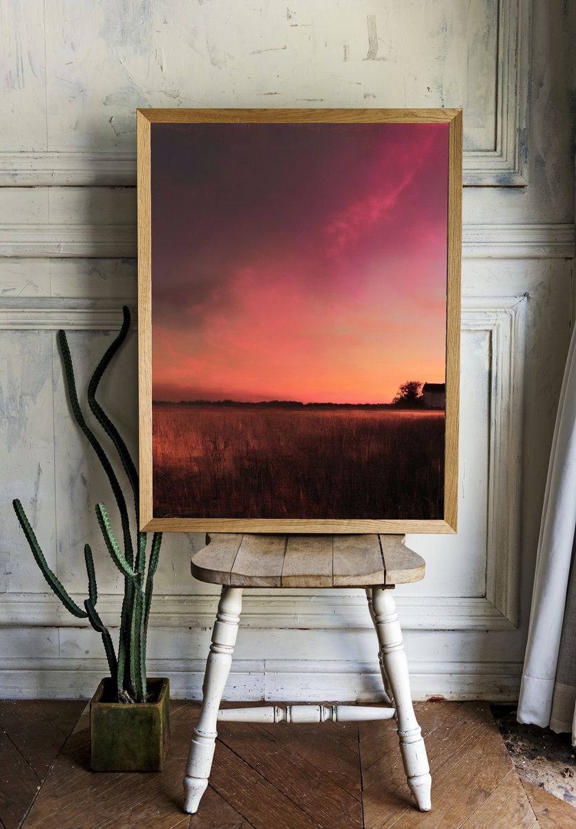 Sunset Field Landscape Print. room preview