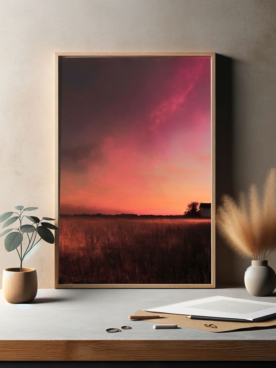 Sunset Field Landscape Print. — room view 2