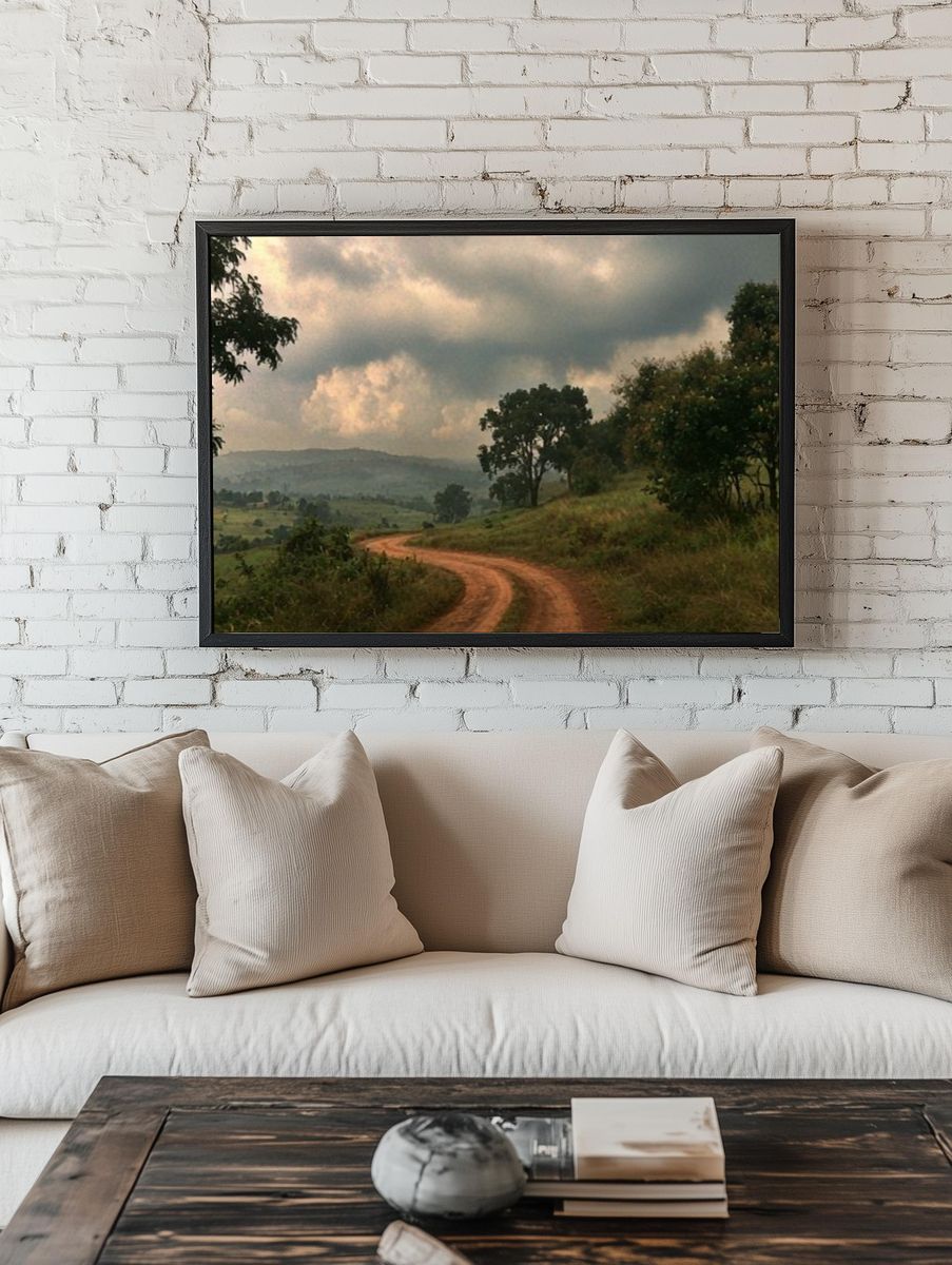 Misty Country Road Landscape Print. — room view 1