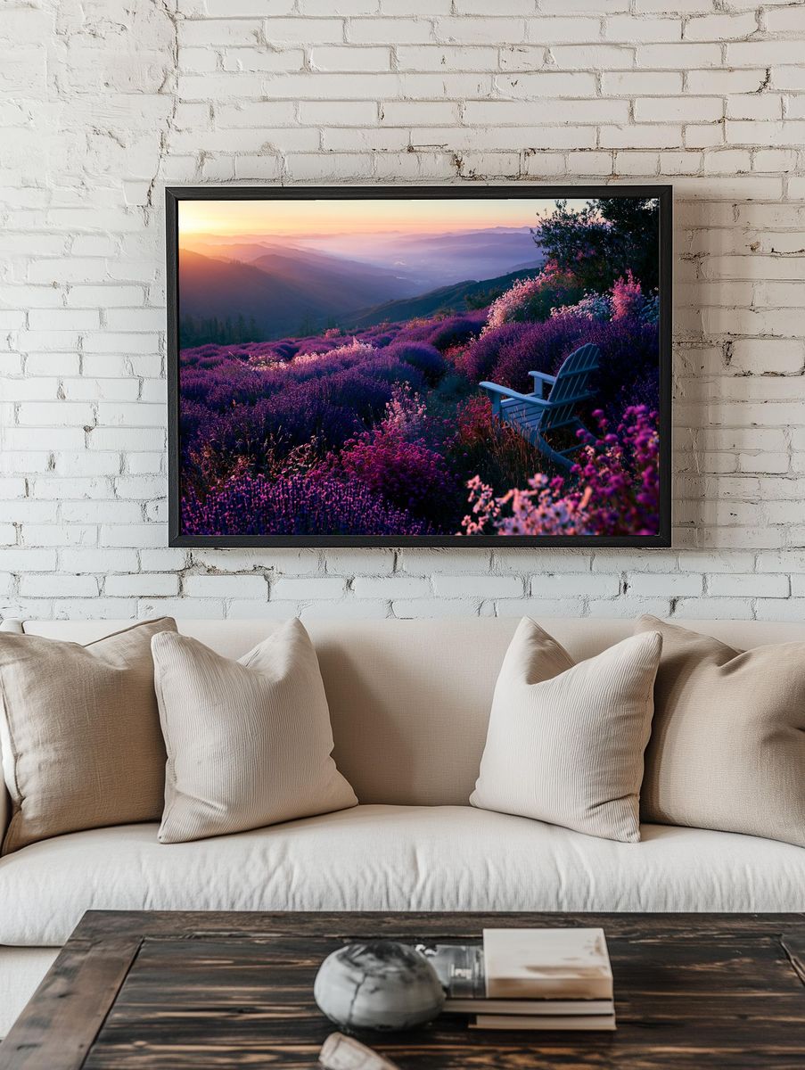 Lavender Sunset Mountain Landscape Poster. — room view 1