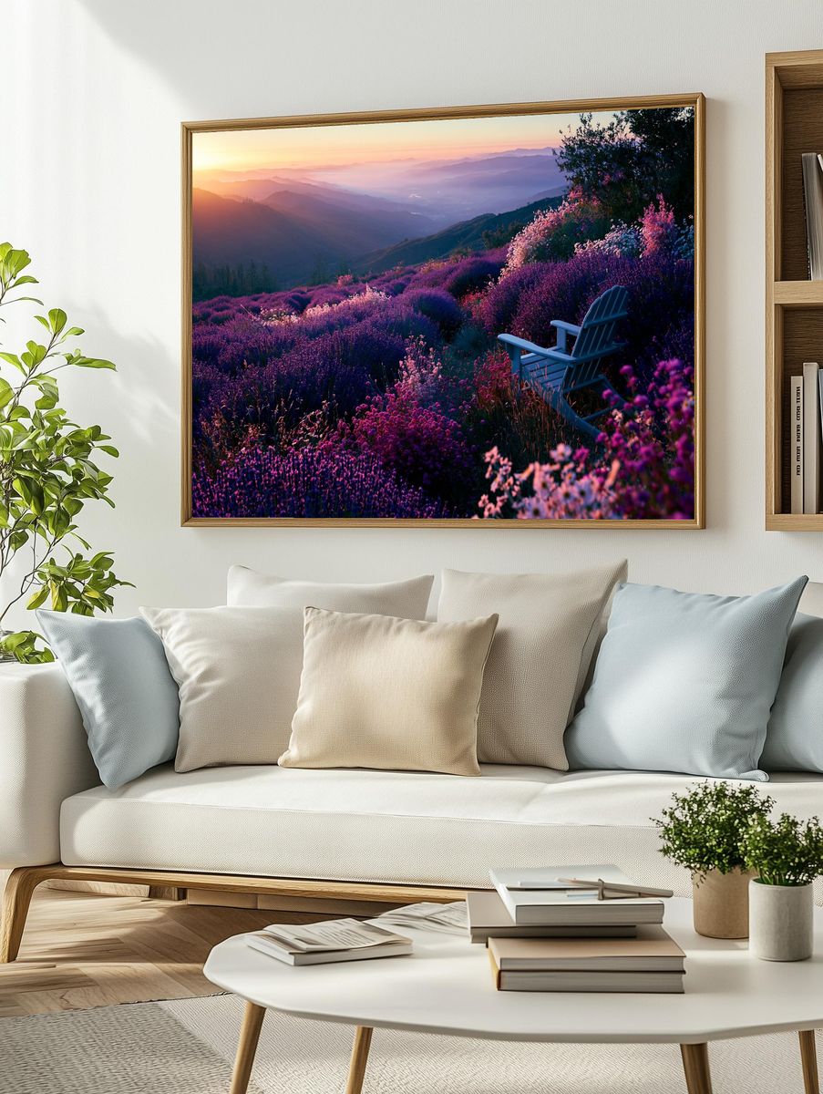 Lavender Sunset Mountain Landscape Poster. — room view 2