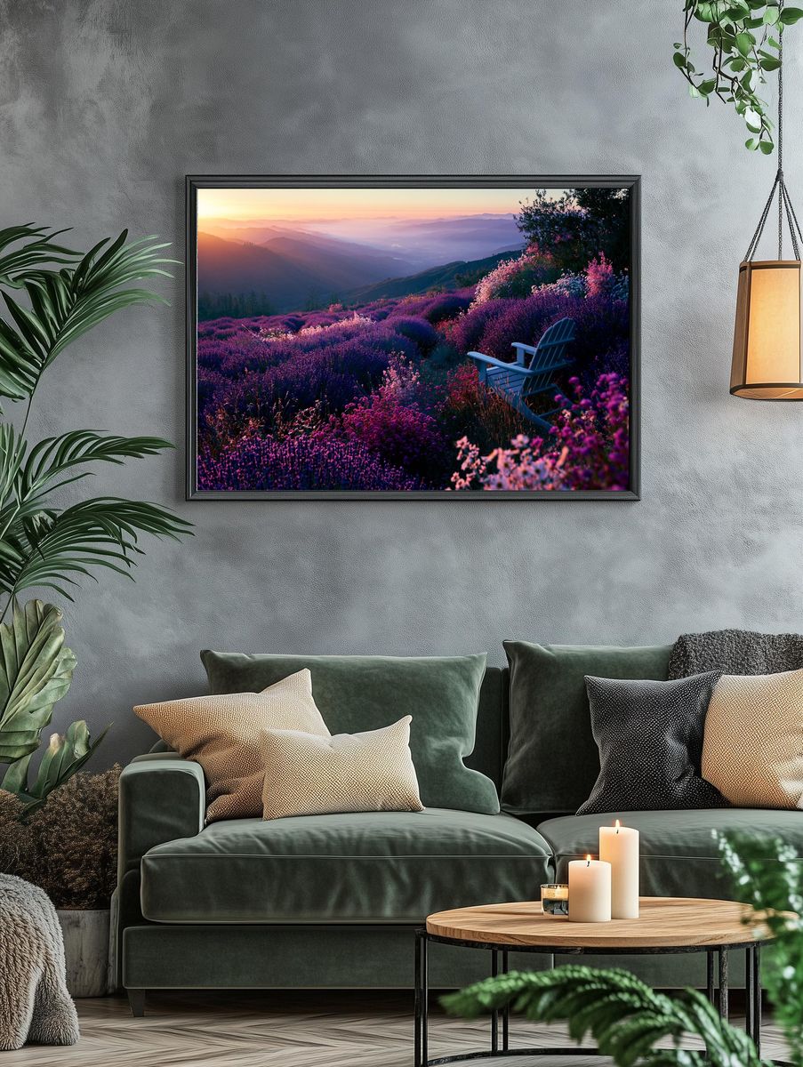 Lavender Sunset Mountain Landscape Poster. — room view 4