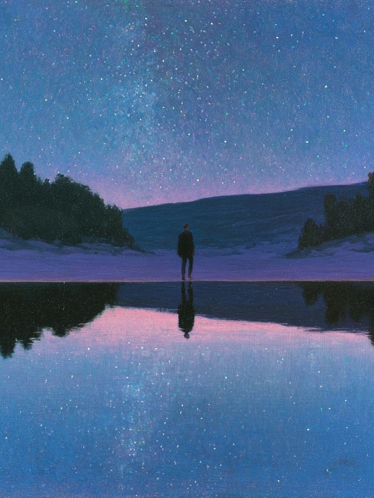 Starry Lake Silhouette Print. poster detail