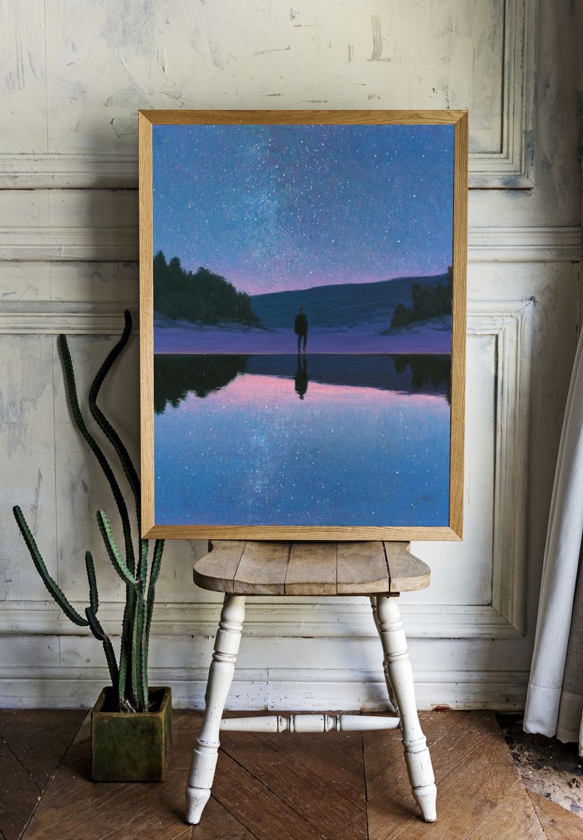 Starry Lake Silhouette Print. — room view 1