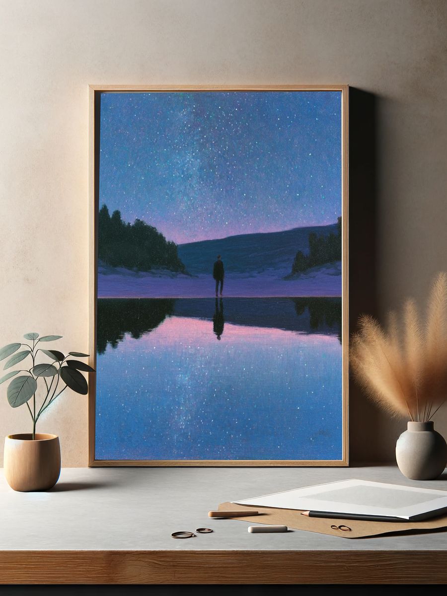Starry Lake Silhouette Print. — room view 2