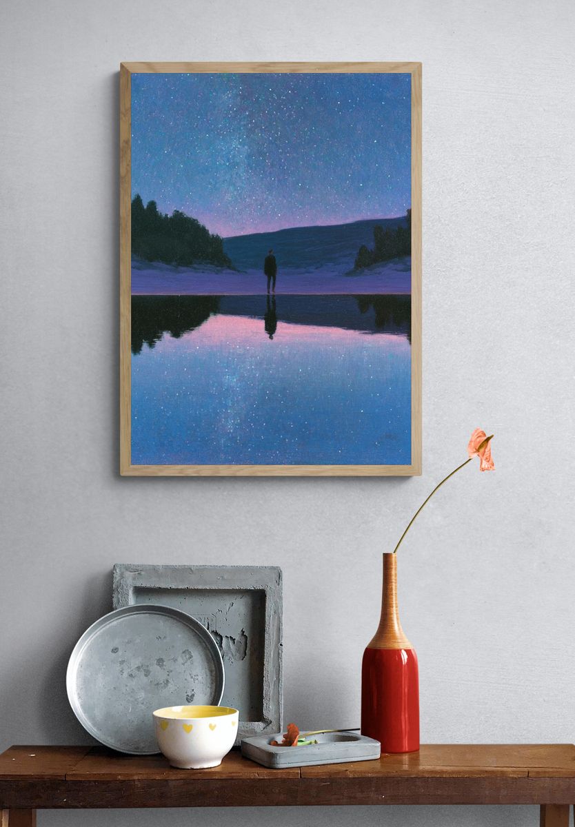 Starry Lake Silhouette Print. — room view 3