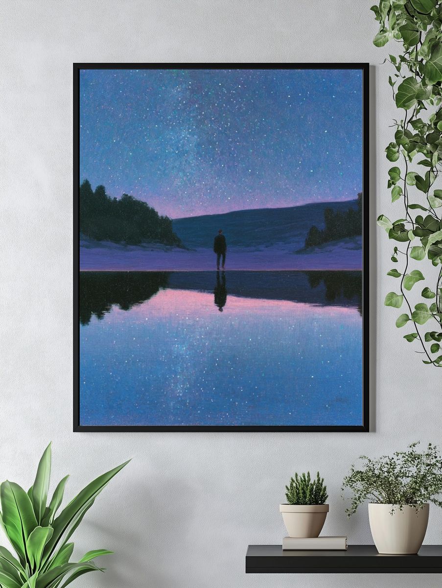 Starry Lake Silhouette Print. — room view 4
