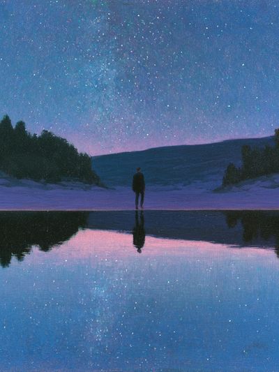 Starry Lake Silhouette Print. poster