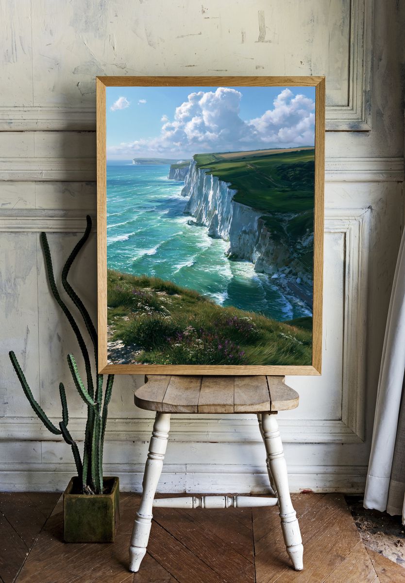 White Cliffs Coastline Landscape Print. room preview