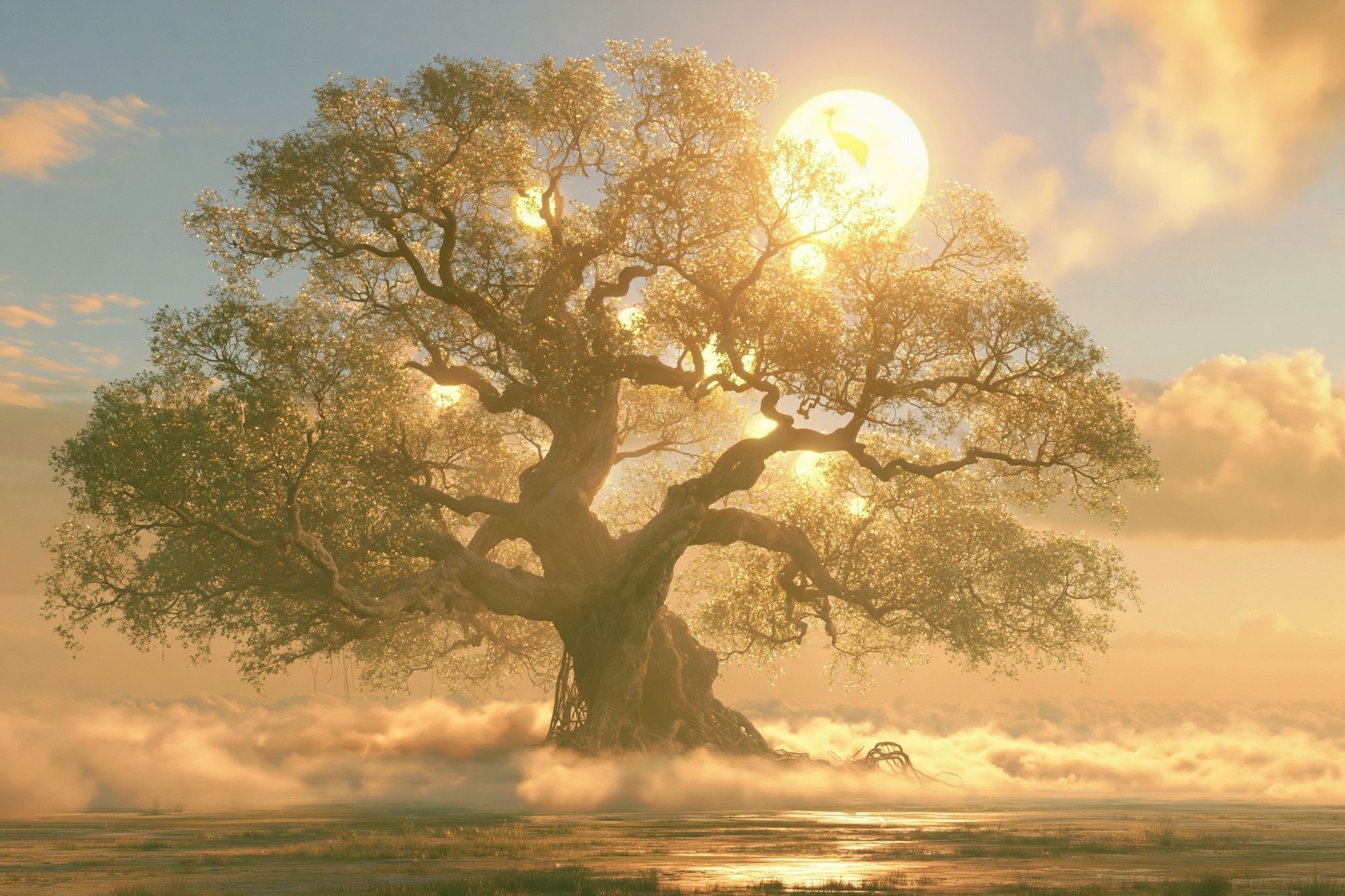 Golden Tree Sunrise Nature Print. poster — nature art