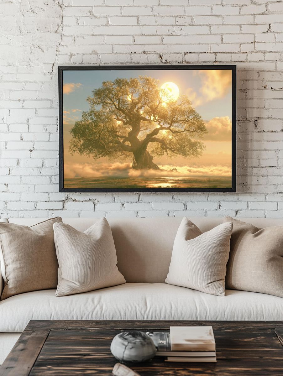 Golden Tree Sunrise Nature Print. — room view 1