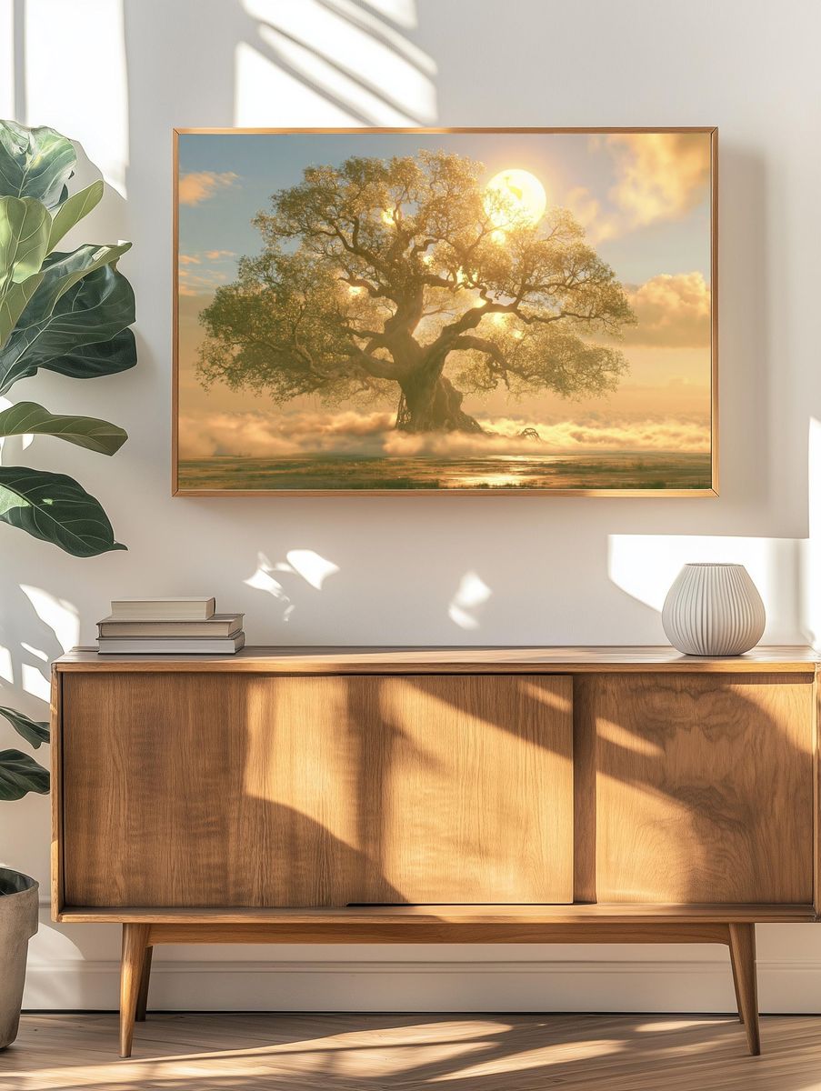 Golden Tree Sunrise Nature Print. — room view 3