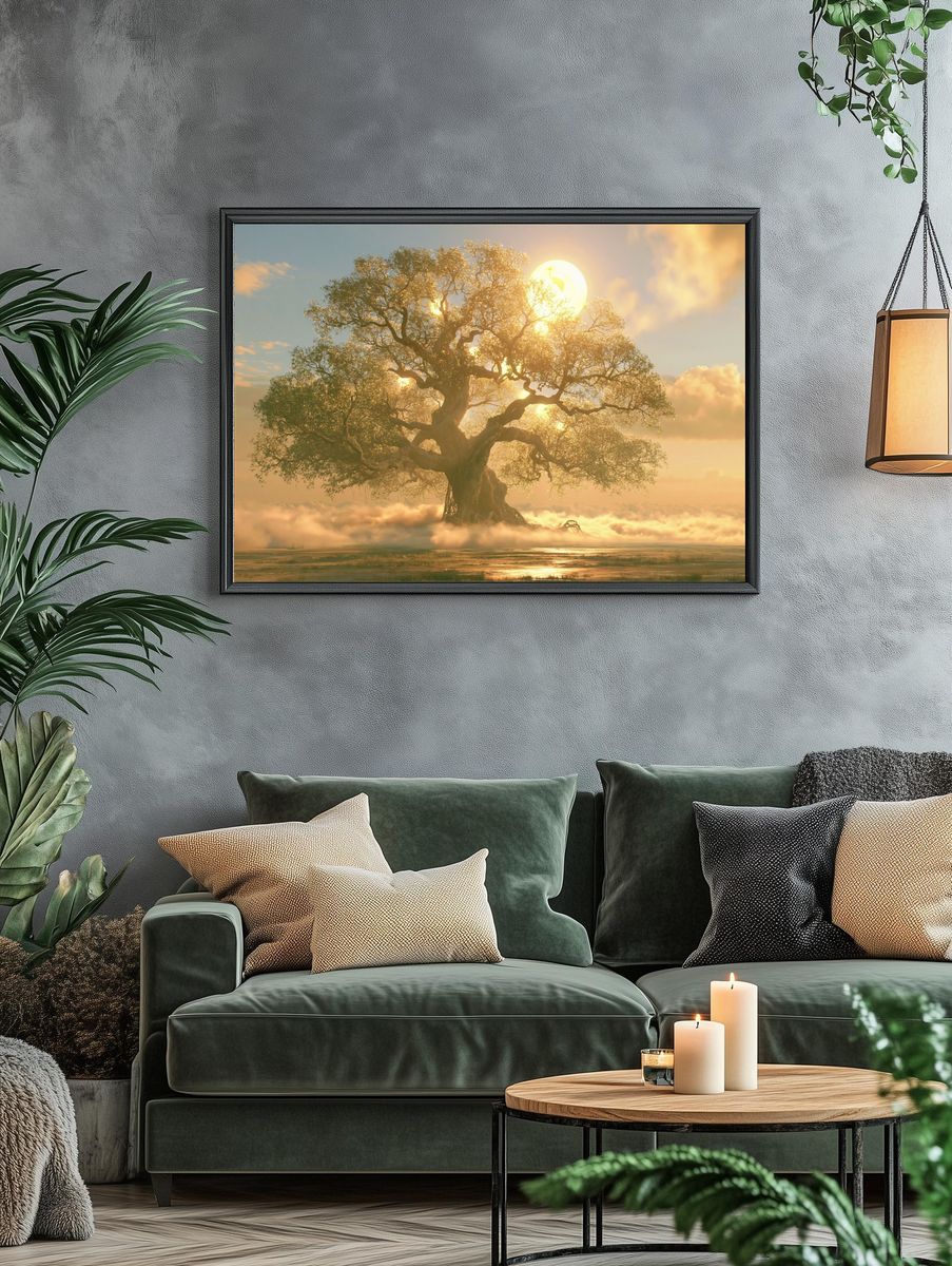 Golden Tree Sunrise Nature Print. — room view 4