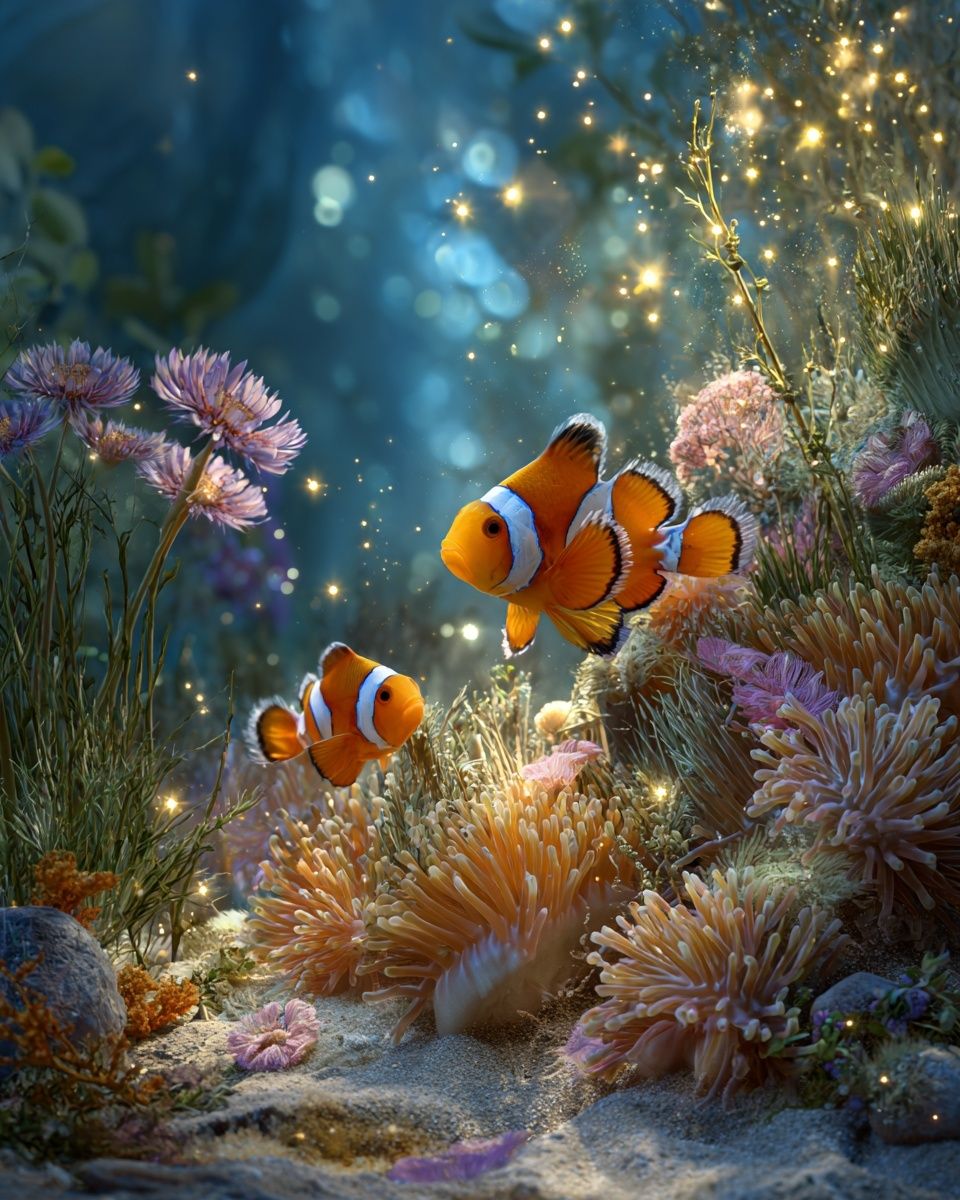 Clownfish Underwater Scene Poster. poster — nature art